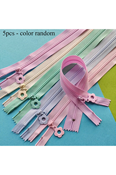 Choice 5pcs - color random Colorful Nylon Flower Zipper Pulls - 25cm Self-Locking Decorative Floral Design