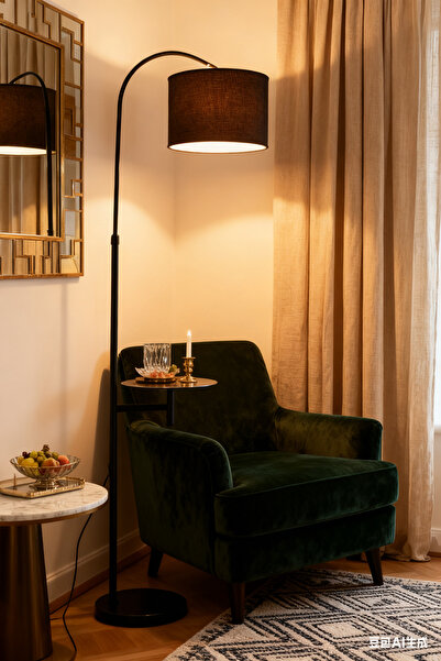 Generic DIDA Modern Arc Floor Lamp with Shelves, Rustic Floor Standing Lamps with 180° Rotatable, Marble Ba