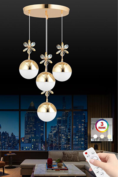 İstanbul Avize Kelebek 4'lü Gold 3 Renk Kademeli Sarkıt Ledli Led Avize