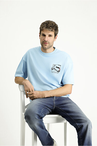 Kiğılı تي شيرت قطني مطبوع كبير الحجم من جيرسيه - رقبة دائرية