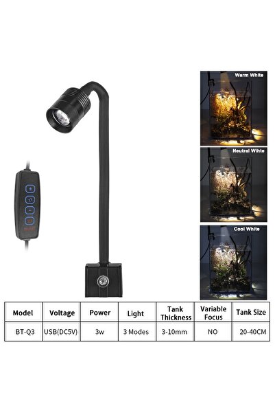 Choice مصباح حوض السمك LED فائق النحافة BT-Q3 لإضاءة النباتات، مصباح نمو USB-5 فولت 3 وات، إضاءة النباتات المائية