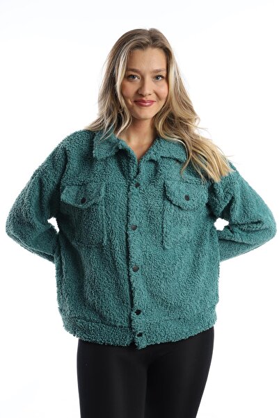 Polo State Jachetă de pluș creț pentru femei, cu închidere automată, Petrol