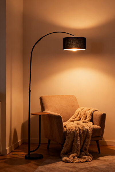 Generic DIDA Modern Arc Floor Lamp with Shelves, Rustic Floor Standing Lamps