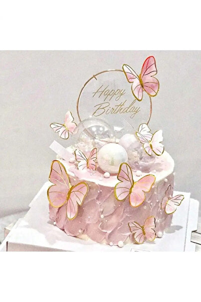 Choice Pink Pink And Purple Butterfly Cake Toppers, 11pcs Cupcake Toppers Happy Birthday Metal Gold Topper
