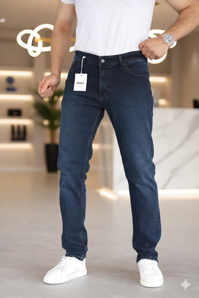 Mamlay Prémium sötétkék, normál szabású, rugalmas farmernadrág