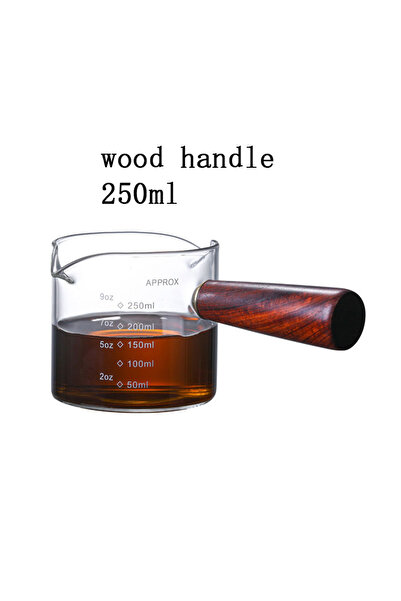 Choice 250ml wood handle 75/150/250ml Glass Measuring Cup With Handle Espresso Milk Cup Kitchen Mug With Sc