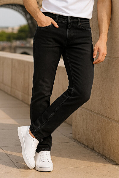 CEDY DENIM Slim Fit Jean Joe Κανονική μέση Λεπτή εφαρμογή Strechy τζιν παντελόνι C304-μαύρο