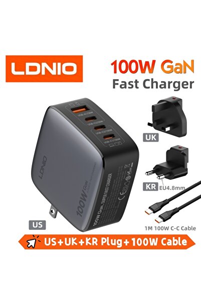 Choice 3 مقابس الولايات المتحدة والمملكة المتحدة وكابل LDNIO شاحن 100 واط Gan...