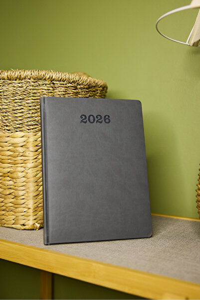 locko Kişiye Özel Hediyelik Cilt 2026 Düz Sert Kapak Gri Deri Haftalık Ajanda