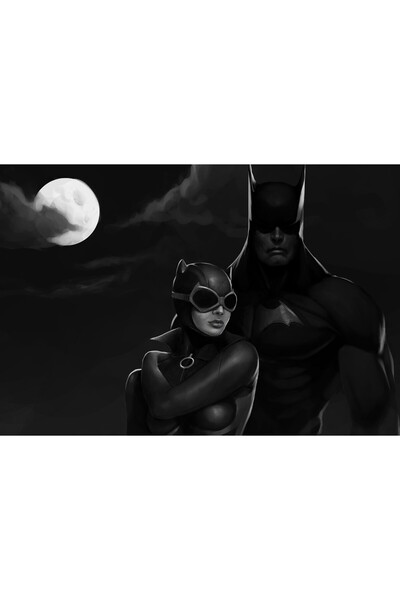Zumzeria Tablou Canvas Batman And Catgirl Monochrome, 80x50cm, tablou645,