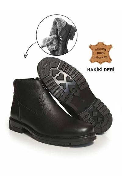 Geppetto ΓΝΗΣΙΕΣ Δερμάτινες Μαύρες Καφέ Ανδρικές Μπότες - Casual, Daily, Furry 4249