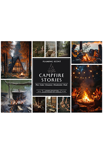 OEM Scented Soy Candle, Flaming Scent, Campfire Stories, wooden wick, 165 g, burn time 45 h