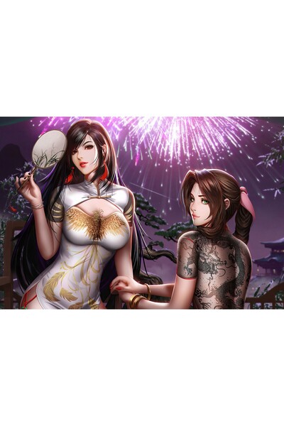 Zumzeria Tablou Canvas Cheongsam Tifa And Aerith Cosplay, 80x50cm, tablou929,