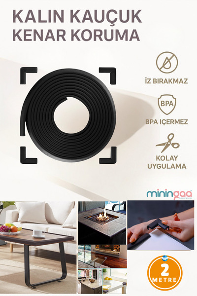 Miningaa 2 Meters 4 Pieces Matte Black Rubber Edge Protector - Flexible and Soft, with Corner Protector