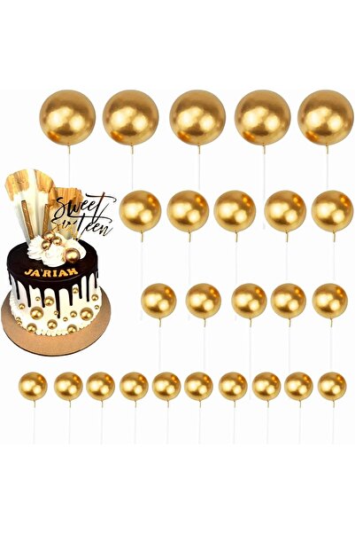 Choice 25pcs gold 25pcs Gold & Black Ball Cake Topper Foam & Pearl Material for Anniversary Baby Shower Bir