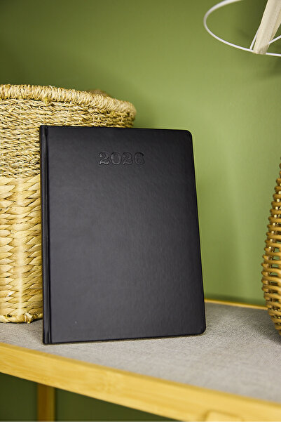 locko Kişiye Özel Hediyelik Cilt 2026 Düz Sert Kapak Siyah Deri Haftalık Ajanda