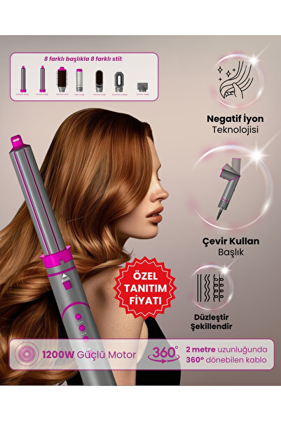 Mieco Aria 8 in 1 Hair Drying and Styling Set with Ion Feature - Pink