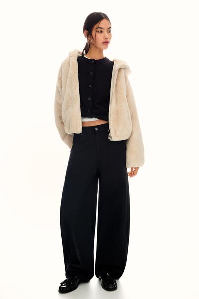 Kapüşonlu suni kürk efektli ceket