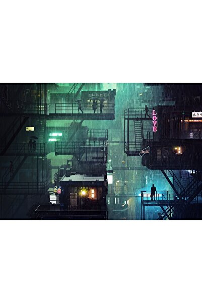 Zumzeria Pictură pe pânză Oraș Ploaie Neon, 80x50cm, tableau1392,