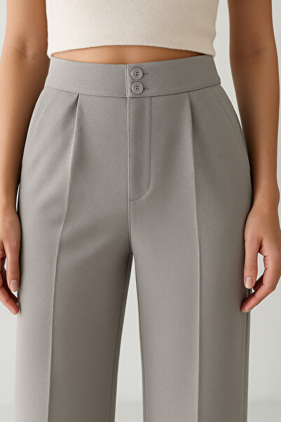 Ramior Women's Gray High-Waisted Fabric Trousers – Straight-Leg Classic Office & Casual Stylish Model