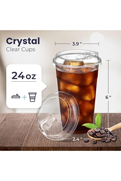 Choice 24 أونصة 10 مجموعات من أكواب بلاستيكية شفافة مع أغطية رشفة 12//20/16 ك...