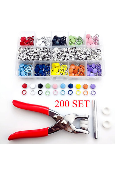 Choice 200 مجموعة مع أدوات كماشة 100/200 مجموعة من 10 أزرار خياطة معدنية ملونة مجوفة/صلبة مع مكبس سن