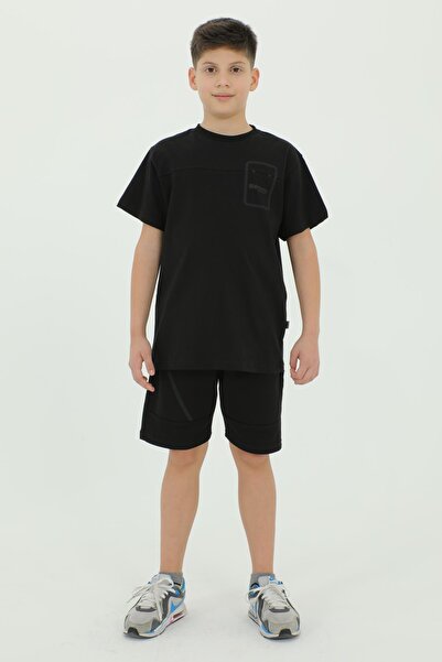 Black One Σετ δύο τεμαχίων για αγόρια με λαιμόκοψη με λεπτομέρεια μπλουζάκι και σορτς