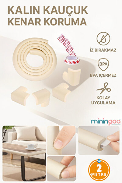 3m Bant Hediyeli 2 Metre 4 Adet Köşe Koruyuculu Esnek Ve Yumuşak Kauçuk Krem Renk Kenar Koruyucu