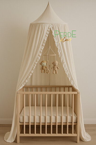 Perdeplus Fırfır Detaylı Pamuklu Cibinlik Bej Renk