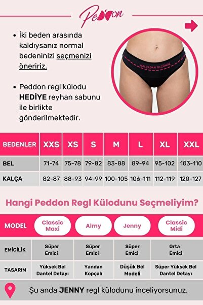 PEDDON Jenny 2'li Fırsat Paketi Süper Emici Ultra Hijyenik Sızdırmaz Yıkanabilir Regl Külodu 2 Adet