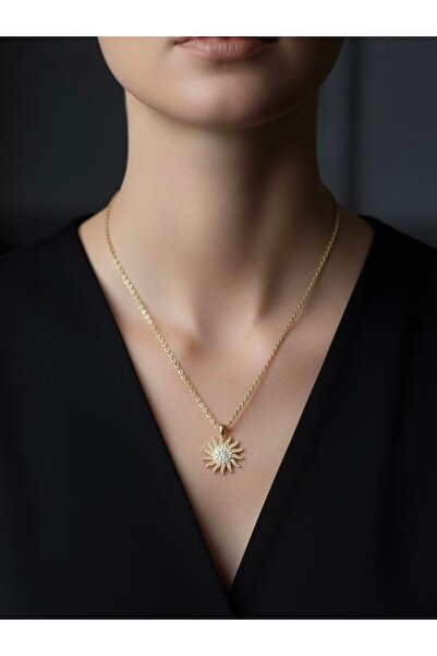 Bİ BONCUK Hediye Kutulu Gold Güneş Tasarımlı Kolye & Yüzük Seti – 316L Çelik,...