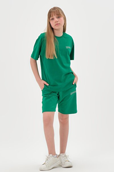 Black One Combed Single Jersey Fabric Pocket Crew Neck Bottom Top Set