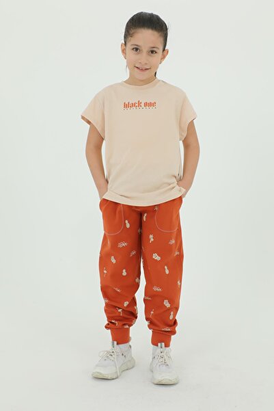 Black One Βαμβακερό καλοκαιρινό μπλουζάκι με λαιμόκοψη και παντελόνι για κορίτσια σετ φόρμας 2 τμχ