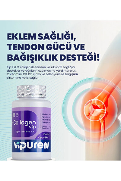 Vipuren CollagenVip –5 Tip Hidrolize Kolajen,Ceramid+Elastin,Hyaluronik Asit,Vitamin&Mineral 120 Tablet