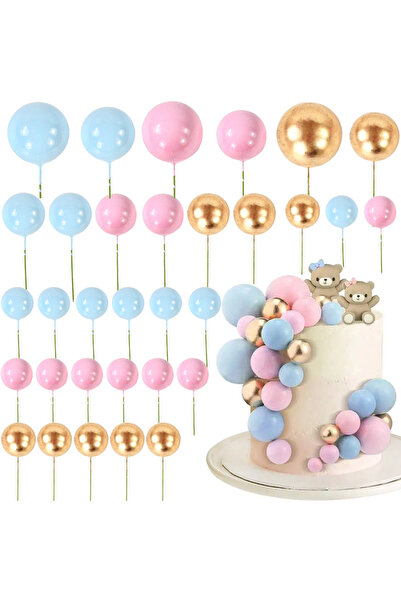 Choice Set3 32Pcs Pink Gold Ball Cake Toppers Set Pearl Ball Cupcake Topper Flags for Kids Birthday Party W