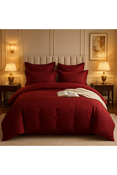 Lenjerie de pat Bumbac Damasc 100%,bordo royal -6 piese luxury hotel style miniatura 2