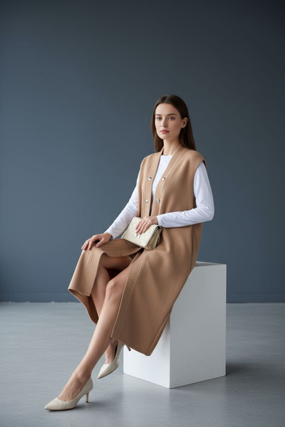 ENDAMIM Solid Color Long Knit Vest with Button Detail