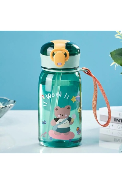 Choice green Children's travel water cup 400ml, straw cup, with portable rope, leak-proof, large-caliber, e