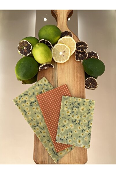Home Flower Patterned Fabric Reusable Natural Beeswax (Beeswax) Food Storage Cloth 3-Piece Set