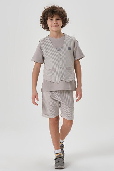 Black One Шорти з деталями з тканини «медовий стільник» для хлопчиків, футболка з велосипедним коміром та жилет