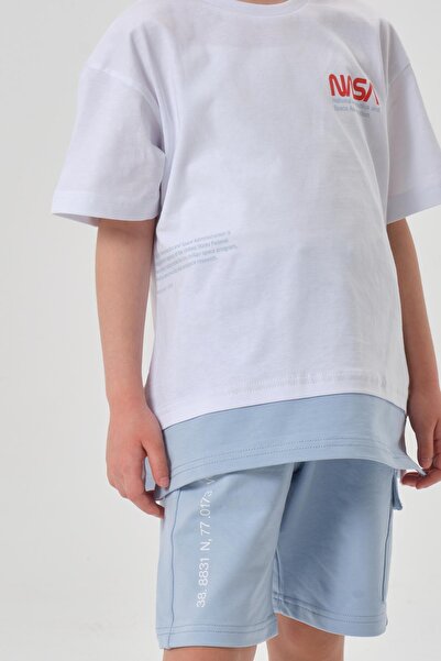 Black One Single Jersey Fabric Summer Print Detailed Pocket and Lanyard Girls' Bottom and Top Set