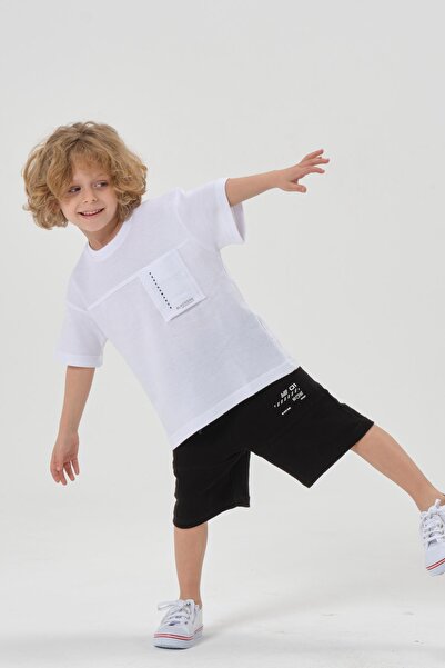 Black One Boy's Shorts Crew Neck Top Set