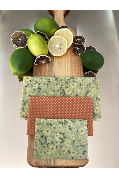 Home Flower Patterned Fabric Reusable Natural Beeswax (Beeswax) Food Storage Cloth 3-Piece Set