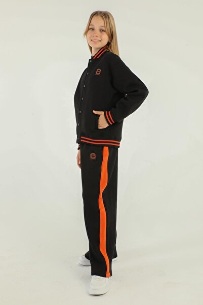 Black One Σετ αθλητικής φόρμας με φαρδύ πόδι με κολλάρο για κορίτσια