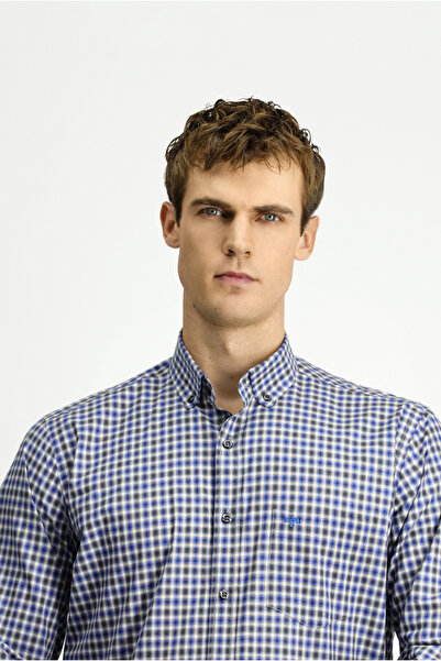 Kiğılı Long Sleeve Regular Fit Plaid Button Collar Cotton Shirt