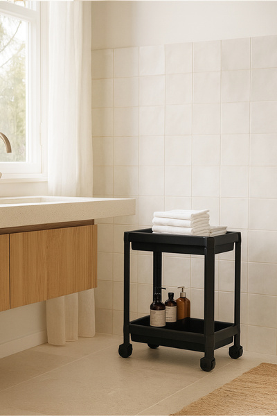 HOMİNG Двустепенна многофункционална рафт за баня и кухня с колелца