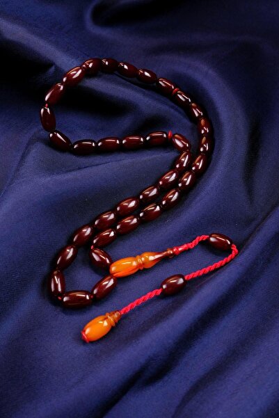 dergah tesbih Numan Çamurdaş İşçiliği Vişne Renginde Üst Düzey Koleksiyonluk Eski Osmanlı Sıkma Kehribar