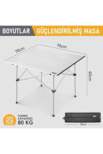 HAEGS Kamp Masası, Güçlendirilmiş Alüminyum Katlanır Piknik Masası, Outdoor Masa 70x70x60cm Gümüş