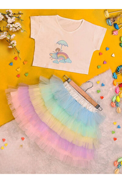 fustite cu luminite Compleu, Fustiță + Bluziță Curcubeu, Tulle si Bumbac - 10...