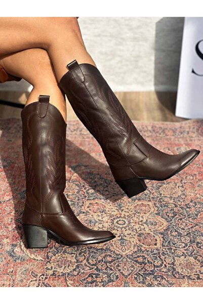 SİBA SHOES Alsvin Hakiki Deri Kadın Acı Kahve Kovboy Çizme